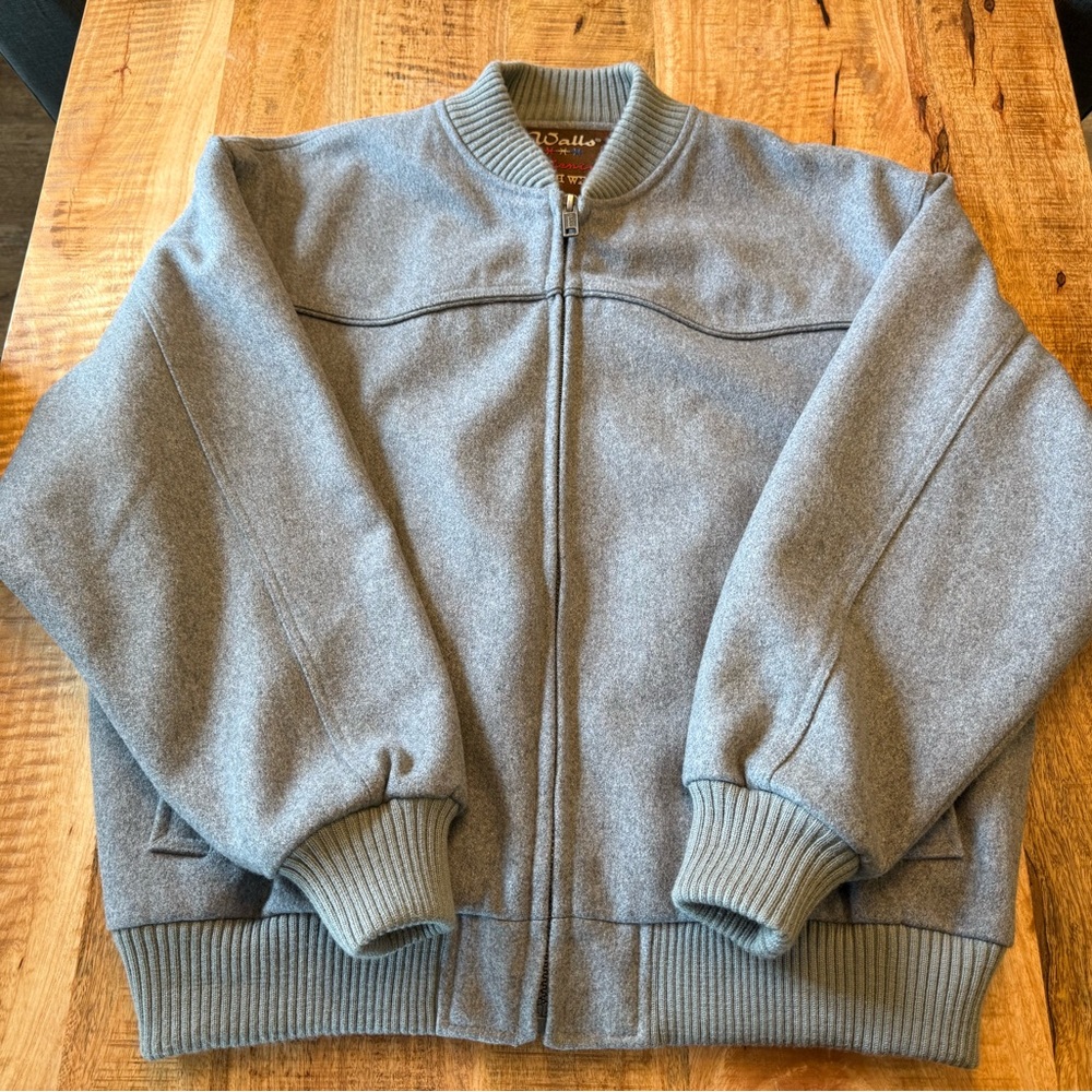 Walls Authentic Ranch Wear Gray Wool Bomber Zip Up Jacket XL